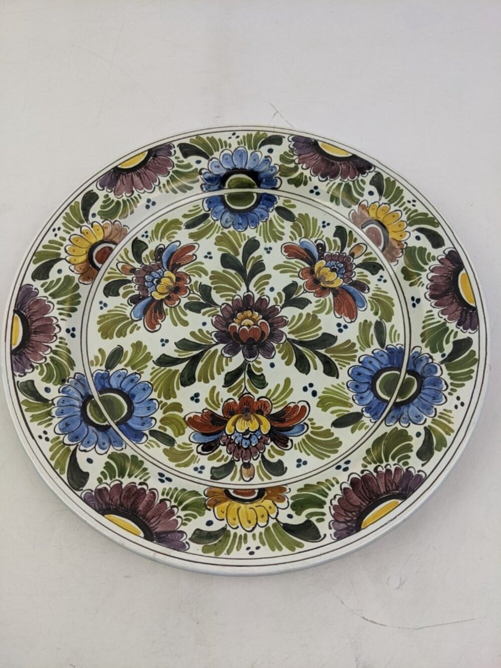 Oud Delft Polychrome WALL PLATE Charger Holland 10" #425 Floral Multicolor